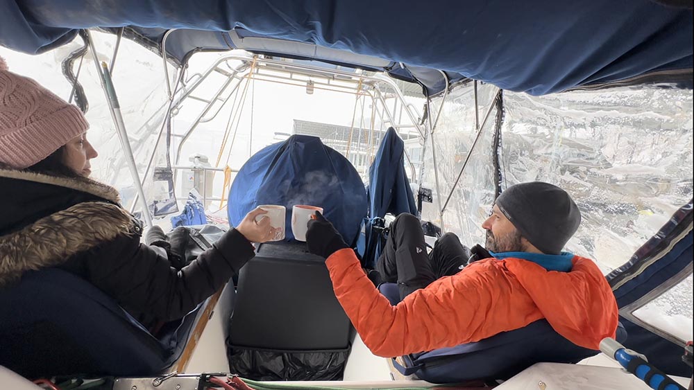 Hot chocolate on a sailboat